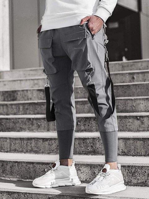 Hip Hop Boy Multi-pocket Elastic Waist Design Harem Pant Men Streetwear Punk Casual Trousers Jogger Male Dancing Black Pants