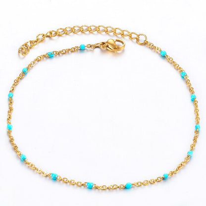 Stainless Steel Gold/Steel Tone Beaded Chain Bracelet Colorful Enamel Satellite Beads Bracelet  Fashionable Ladies Jewelry