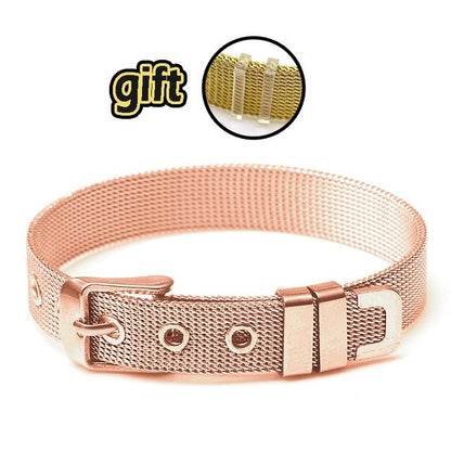 Buipoey Stainless Steel Bracelet Base Chain Charm Jewelry Bracelet For Women Men Watch Belt Charm 10mm Mesh Belt Bracelet Gift