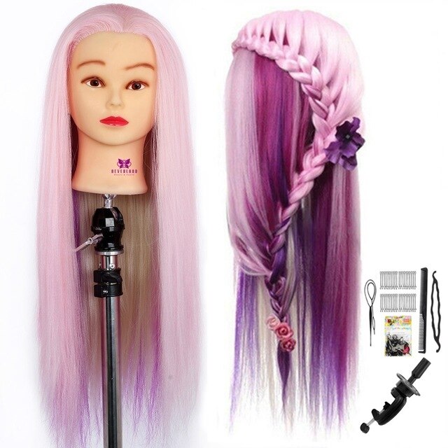 Neverland 29Inch Colorful Synthetic Hair Mannequin Head For Hairstyles Hairdressing Training Head Dummy Doll Clamp Accessories