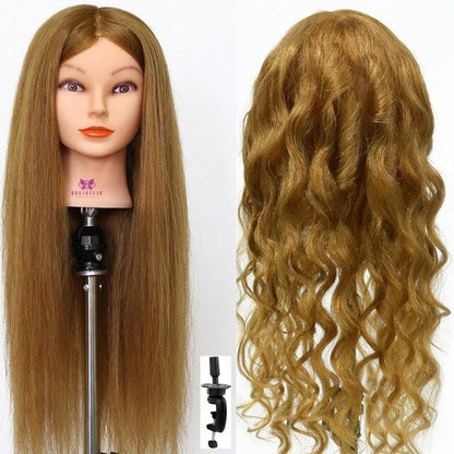 NEVERLAND  26" 100% Real Hair Training Mannequin Head Curling Women Professional Hairdresser Practice Manikin  Head with Stand