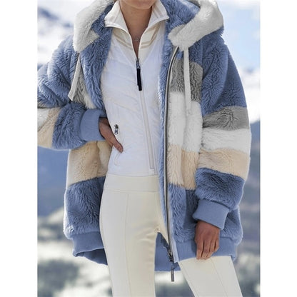 S-5XL Winter Coat Jacket Hooded Warm Plush Loose Jacket for Women  Patchwork Winter Outwear Faux Fur Zipper Ladies Parka Coat