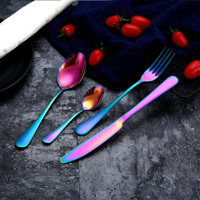 Gold Spoon Knife Set Gold Cutlery Knives Sets Wedding Tableware Forks Knives Spoons Silverware Travel Cutlery Set Dropshipping