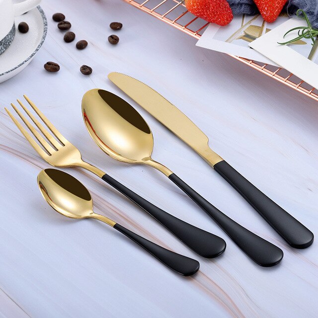 Gold Spoon Knife Set Gold Cutlery Knives Sets Wedding Tableware Forks Knives Spoons Silverware Travel Cutlery Set Dropshipping