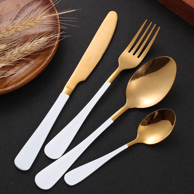 Gold Spoon Knife Set Gold Cutlery Knives Sets Wedding Tableware Forks Knives Spoons Silverware Travel Cutlery Set Dropshipping