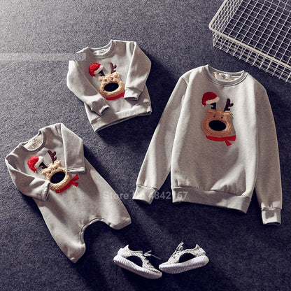 2021 Christmas Family Matching Clothes Winter Cotton Warm Thick Elf Deer Print Sweaters Xmas New Year Family Look Outfits