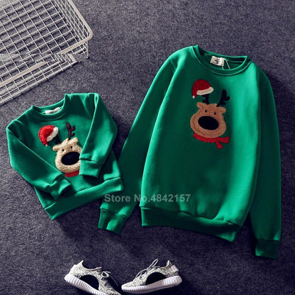 2021 Christmas Family Matching Clothes Winter Cotton Warm Thick Elf Deer Print Sweaters Xmas New Year Family Look Outfits