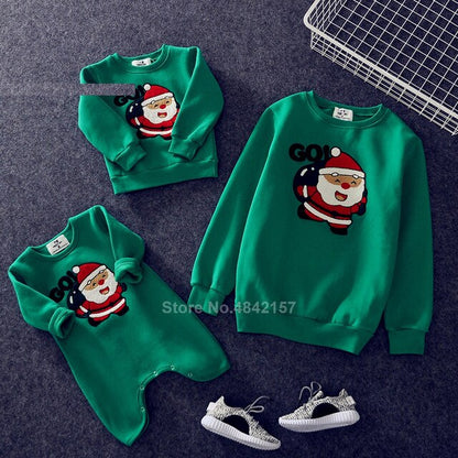 2021 Christmas Family Matching Clothes Winter Cotton Warm Thick Elf Deer Print Sweaters Xmas New Year Family Look Outfits