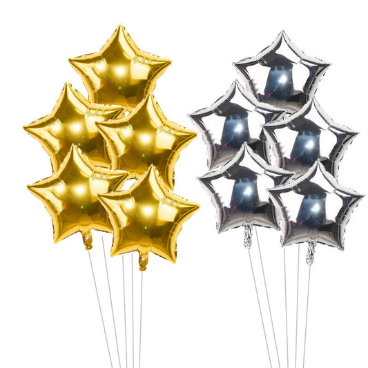 5pcs/lot 18inch Gold Silver Red Star Penta Shaped Foil Balloon Party Decoration Pentagram Globos Wedding Birthday Party Supplies