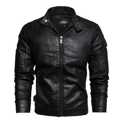 The New 2020 Winter Men's Motorcycle Leather Jacket with a Brown Leather Coat Lined with Velvet