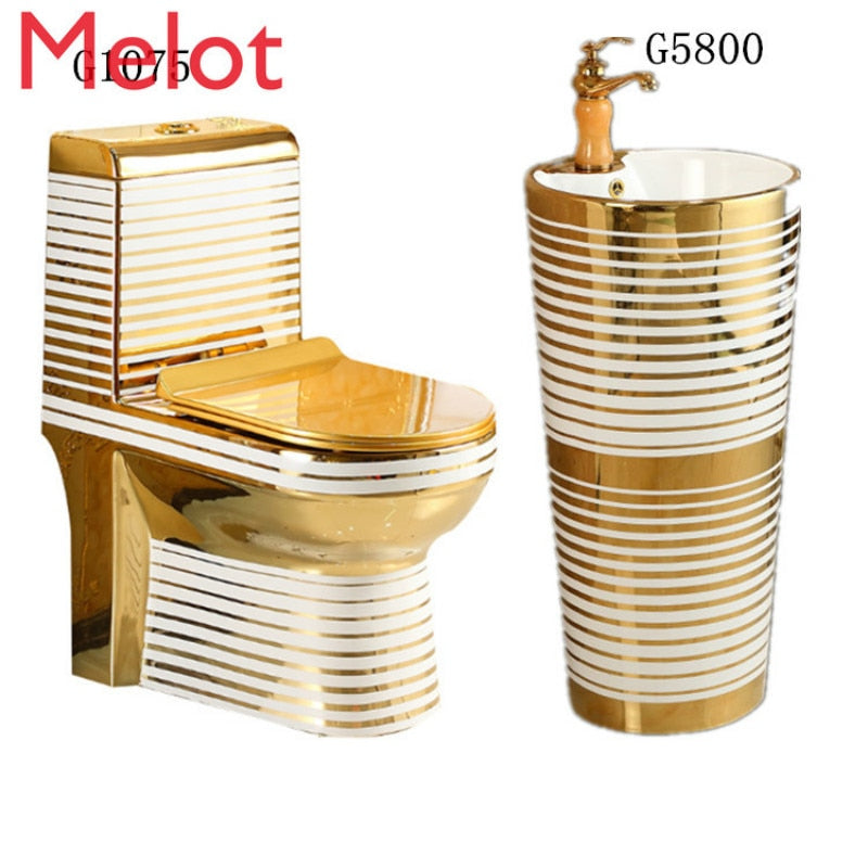 golden ceramic wc bathroom gold toilet bowl with basin washdown SASO gold color toilet