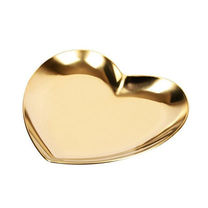 Heart Shaped Jewelry Serving Plate Metal Tray Storage Arrange Fruit Tray Home Gold