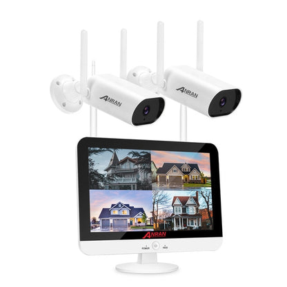 ANRAN 3MP Security Surveillance Camera Kit 13-inch Wireless Monitor NVR System Wifi Audio CCTV Camera Kit Outdoor Camera System