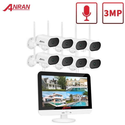 ANRAN 3MP Pan&tilt Camera Security Surveillance Camera Kit 13-inch Wireless Monitor NVR System Wifi Audio CCTV Camera Kit