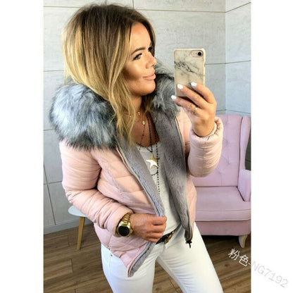 WEPBEL Women Fashion Autumn Winter Warm Thick Jackets Outwear Casual Fur Slim Solid Color Full Sleeve Hooded Ladies Jacket