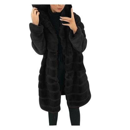 2020 Winter Thicken Warm long faux fur coat Hooded Hairy Warm  Fluffy Ladies Jackets Outwear Plus Size for women