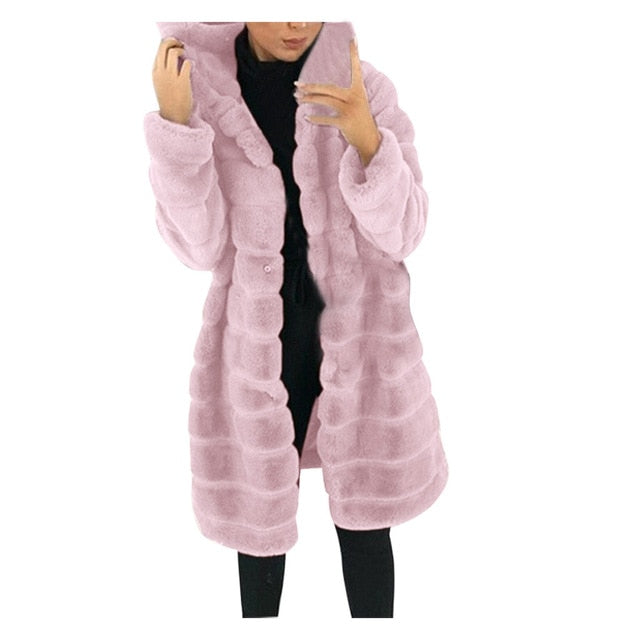 2020 Winter Thicken Warm long faux fur coat Hooded Hairy Warm  Fluffy Ladies Jackets Outwear Plus Size for women