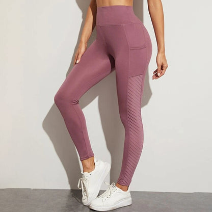 CHRLEISURE Mesh Yoga Pants With Pocket Women Seamless Sports Legging Running Pants Stretchy Breathable Workout Gym Leggings