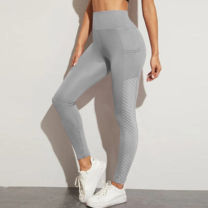 CHRLEISURE Mesh Yoga Pants With Pocket Women Seamless Sports Legging Running Pants Stretchy Breathable Workout Gym Leggings