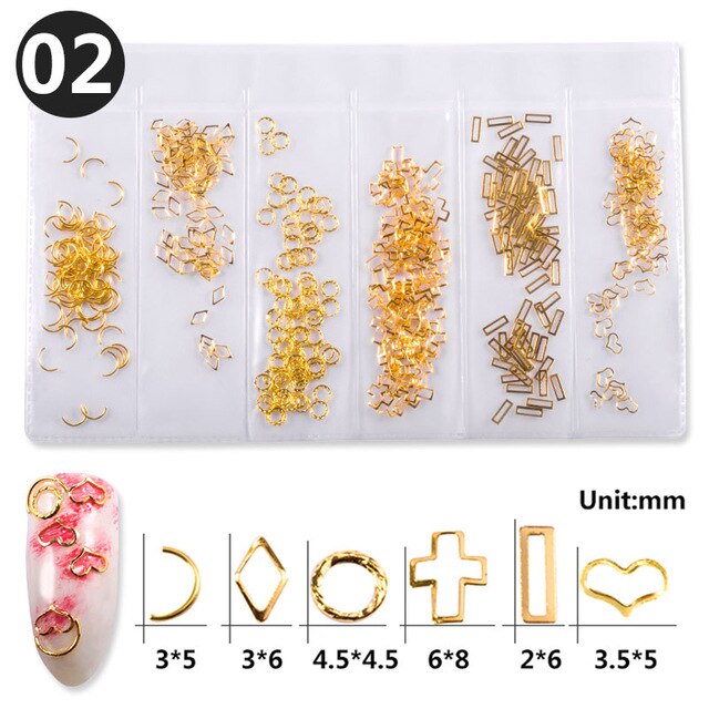 1 Pack Mixed 3D DIY Hollow Metal Frame Nail Art Decorations Gold Rivet Manicure Accessories Summer Shell Slider Nail Studs