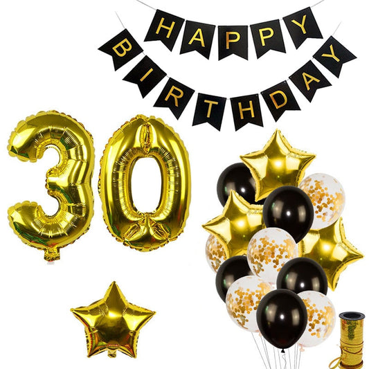 Black Gold Happy Birthday Banner Balloons Helium Number Foil Balloon for Baby Boy Kids Adult 18 30 Birthday Party Decorations