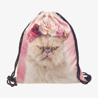 BalleenShiny Oxford 3D Digital Cats Dogs Drawstring Storage Bags Laundry Shoe Makeup Organizer Fashion Knapsack Travel Pouch