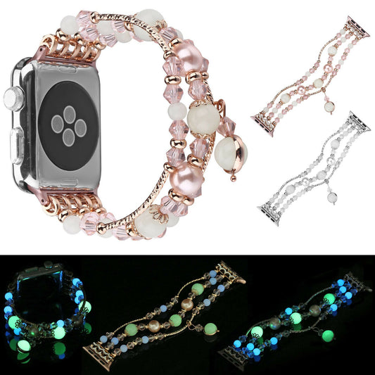 Women Jewelry Strap for Apple Watch Series 1 2 3 4 Agate Gemstone Luminous Wrist Band for iWatch 38mm 42mm 40mm 44mm Bracelet