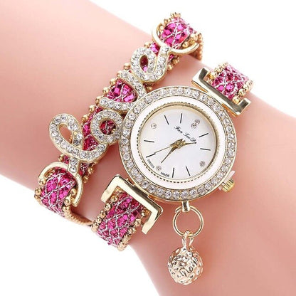Newly Fashion Women Multi-layer Bracelet Quartz Watch Alloy Crystal Love Letter Band Wristwatch Jewelry Gifts