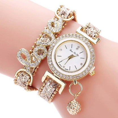 Newly Fashion Women Multi-layer Bracelet Quartz Watch Alloy Crystal Love Letter Band Wristwatch Jewelry Gifts