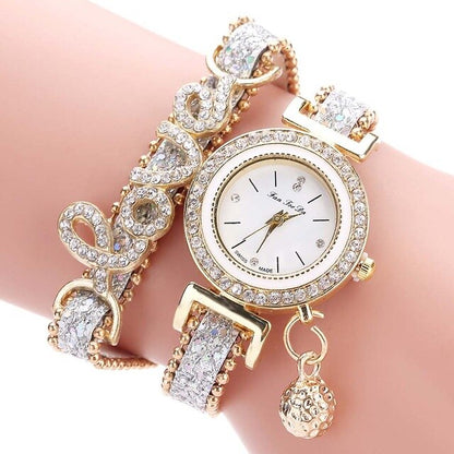 Newly Fashion Women Multi-layer Bracelet Quartz Watch Alloy Crystal Love Letter Band Wristwatch Jewelry Gifts