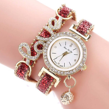 Newly Fashion Women Multi-layer Bracelet Quartz Watch Alloy Crystal Love Letter Band Wristwatch Jewelry Gifts