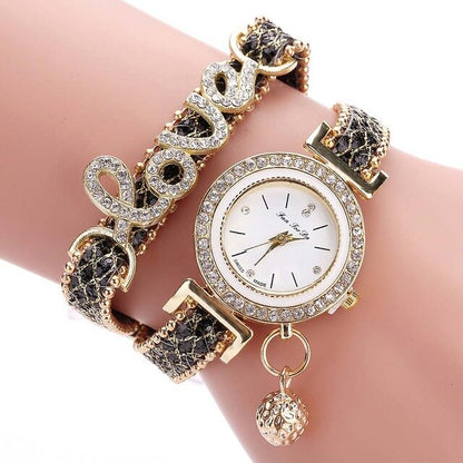 Newly Fashion Women Multi-layer Bracelet Quartz Watch Alloy Crystal Love Letter Band Wristwatch Jewelry Gifts