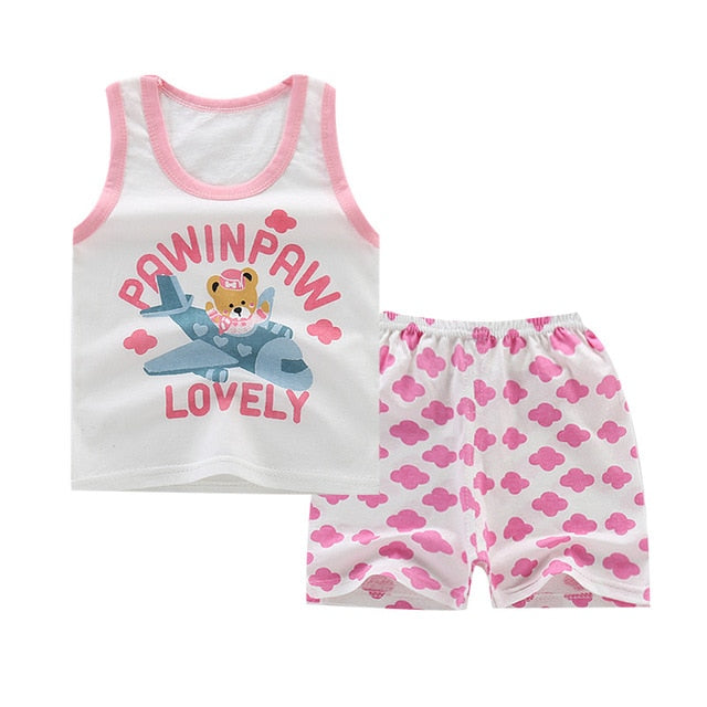 Summer Kids Clothes Children Clothing Baby Boy Set Toddler Baby Girls Clothing Set Cotton Cartoon T-shirts+Shorts for 1 2 3 4Y