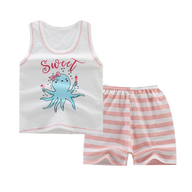Summer Kids Clothes Children Clothing Baby Boy Set Toddler Baby Girls Clothing Set Cotton Cartoon T-shirts+Shorts for 1 2 3 4Y