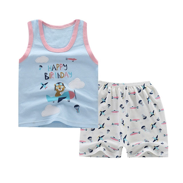 Summer Kids Clothes Children Clothing Baby Boy Set Toddler Baby Girls Clothing Set Cotton Cartoon T-shirts+Shorts for 1 2 3 4Y