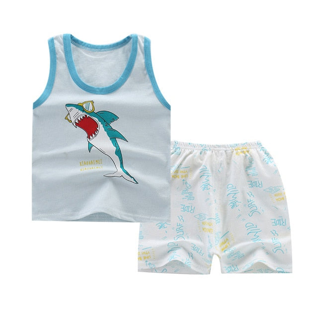 Summer Kids Clothes Children Clothing Baby Boy Set Toddler Baby Girls Clothing Set Cotton Cartoon T-shirts+Shorts for 1 2 3 4Y