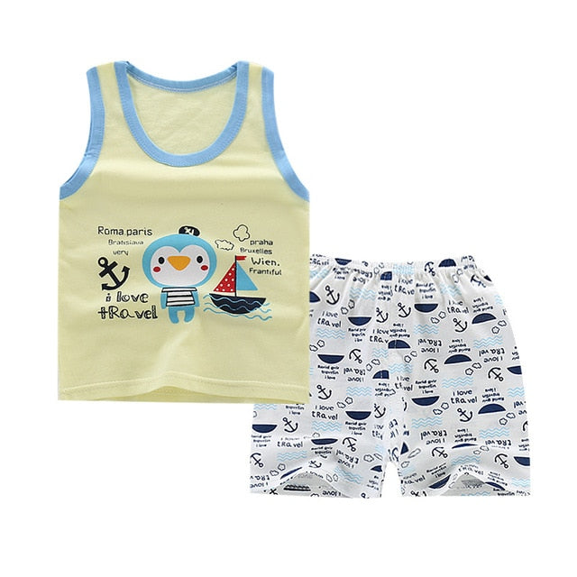 Summer Kids Clothes Children Clothing Baby Boy Set Toddler Baby Girls Clothing Set Cotton Cartoon T-shirts+Shorts for 1 2 3 4Y