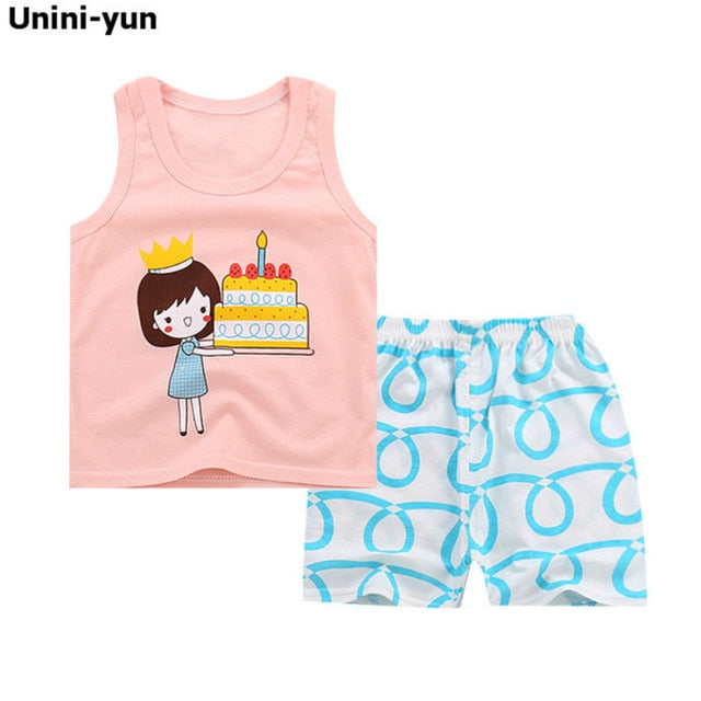 Summer Kids Clothes Children Clothing Baby Boy Set Toddler Baby Girls Clothing Set Cotton Cartoon T-shirts+Shorts for 1 2 3 4Y