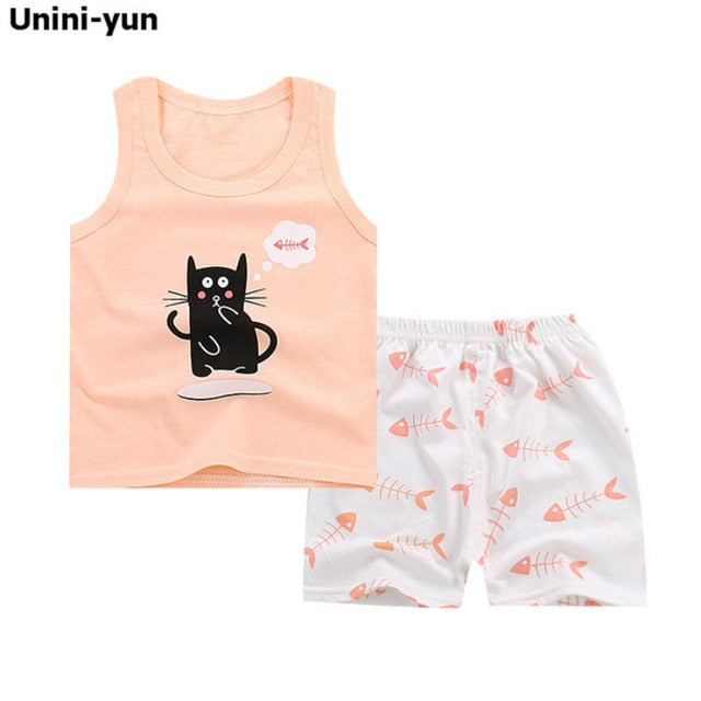 Summer Kids Clothes Children Clothing Baby Boy Set Toddler Baby Girls Clothing Set Cotton Cartoon T-shirts+Shorts for 1 2 3 4Y